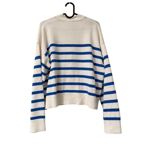 Rails Geneva White Azure Knit Oversized Blue Striped Cardigan Sweater Large - Picture 5 of 7